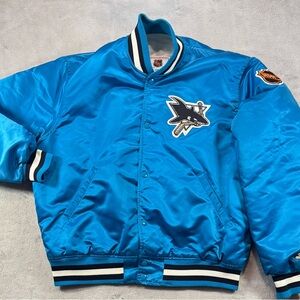 Very Rare 80’s90’s San Jose Sharks Teal Blue Satin Starter Jacket Size Large USA